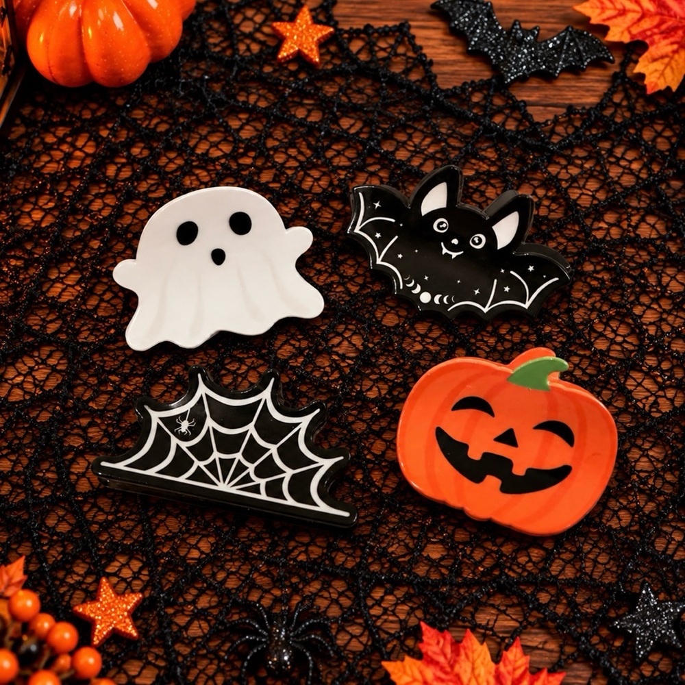 Halloween Hair Clip Set – Ghost, Bat, Spiderweb & Pumpkin